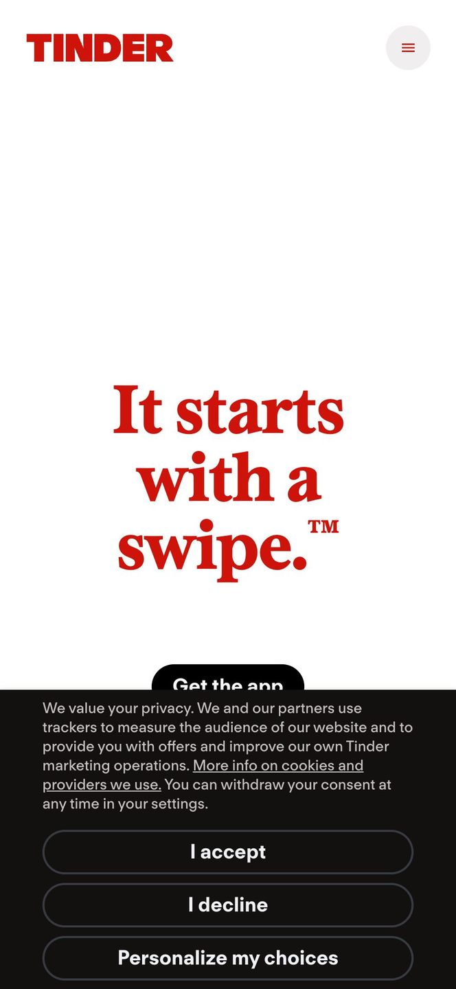 Tinder's web app in a mobile browser