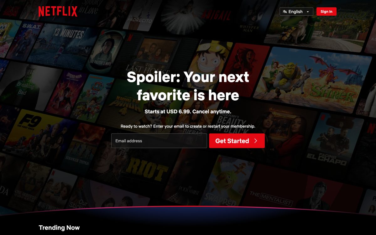 Netflix sign-up page in the browser