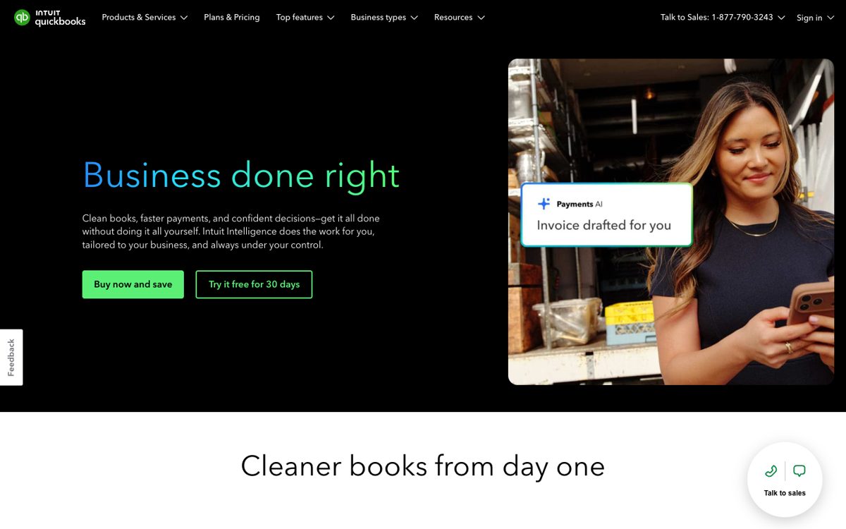 QuickBooks Online homepage