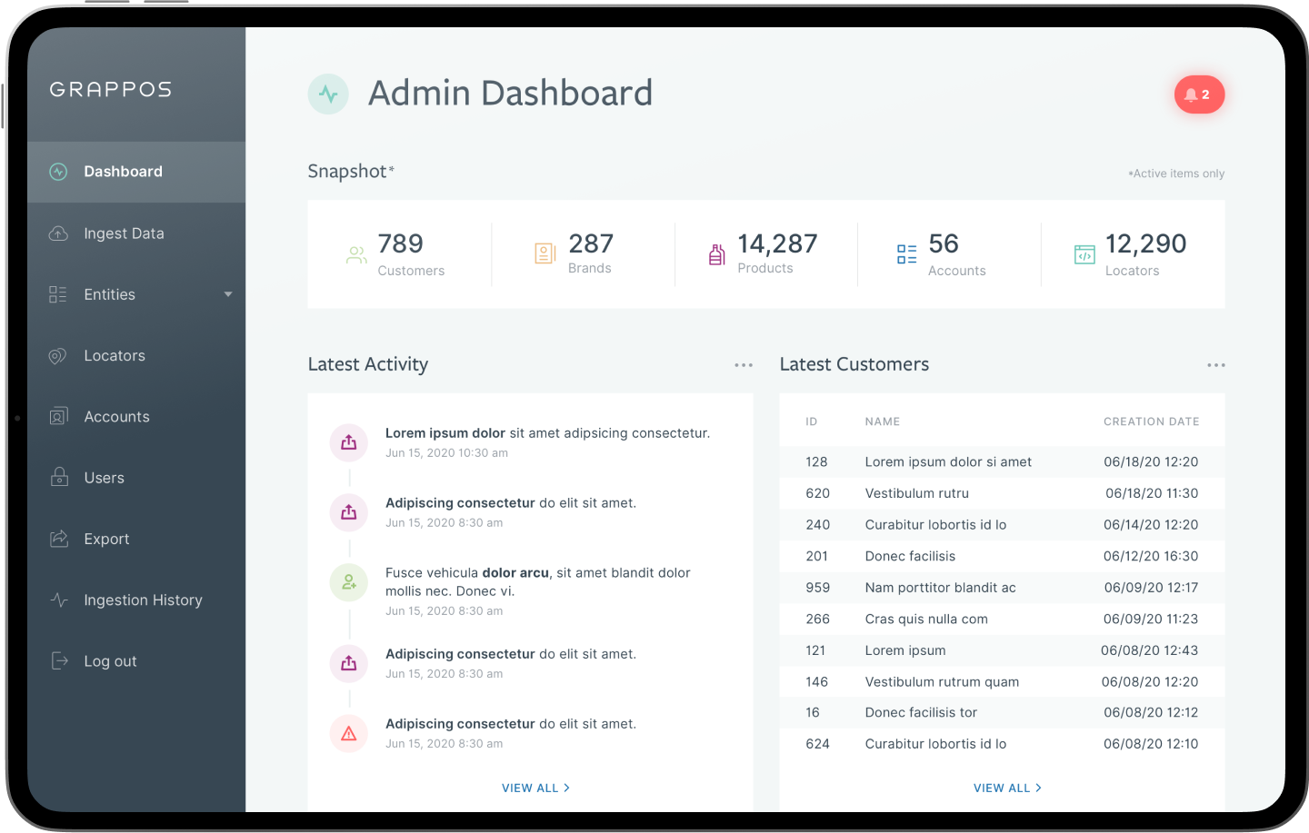 enterprise app admin dashboard design